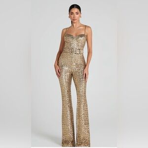 Nadine Merabi Gold Sequin Jumpsuit